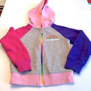 2 Piece Pink Gray Fleece Hoodie Zip Jacket  & Pants Set Crayola Little Girl's 4